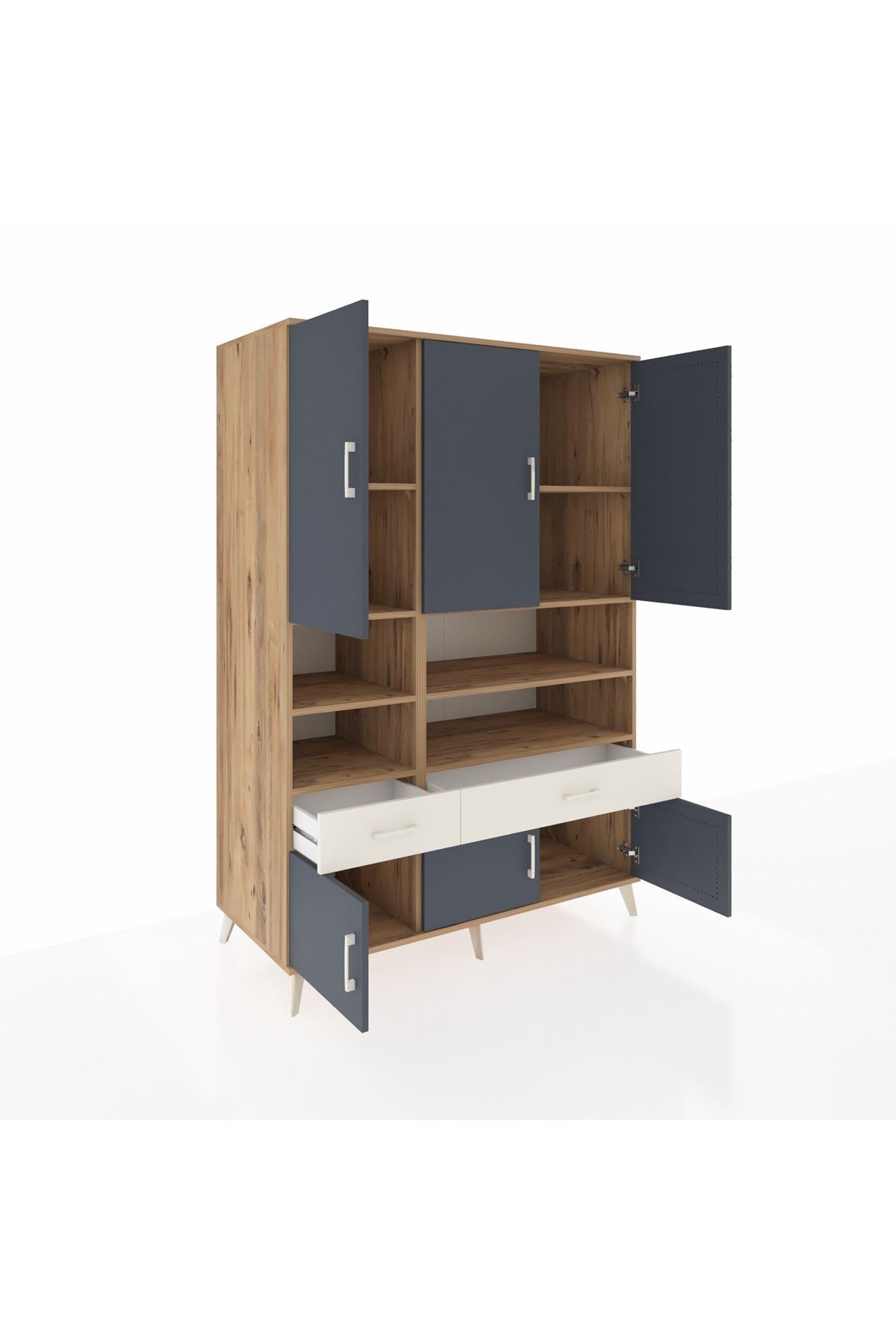 Kronos Dolap 8 Raflı 2 Çekmeceli 6 Kapaklı 132x59x195 Çam-Antrasit/Aytaşı