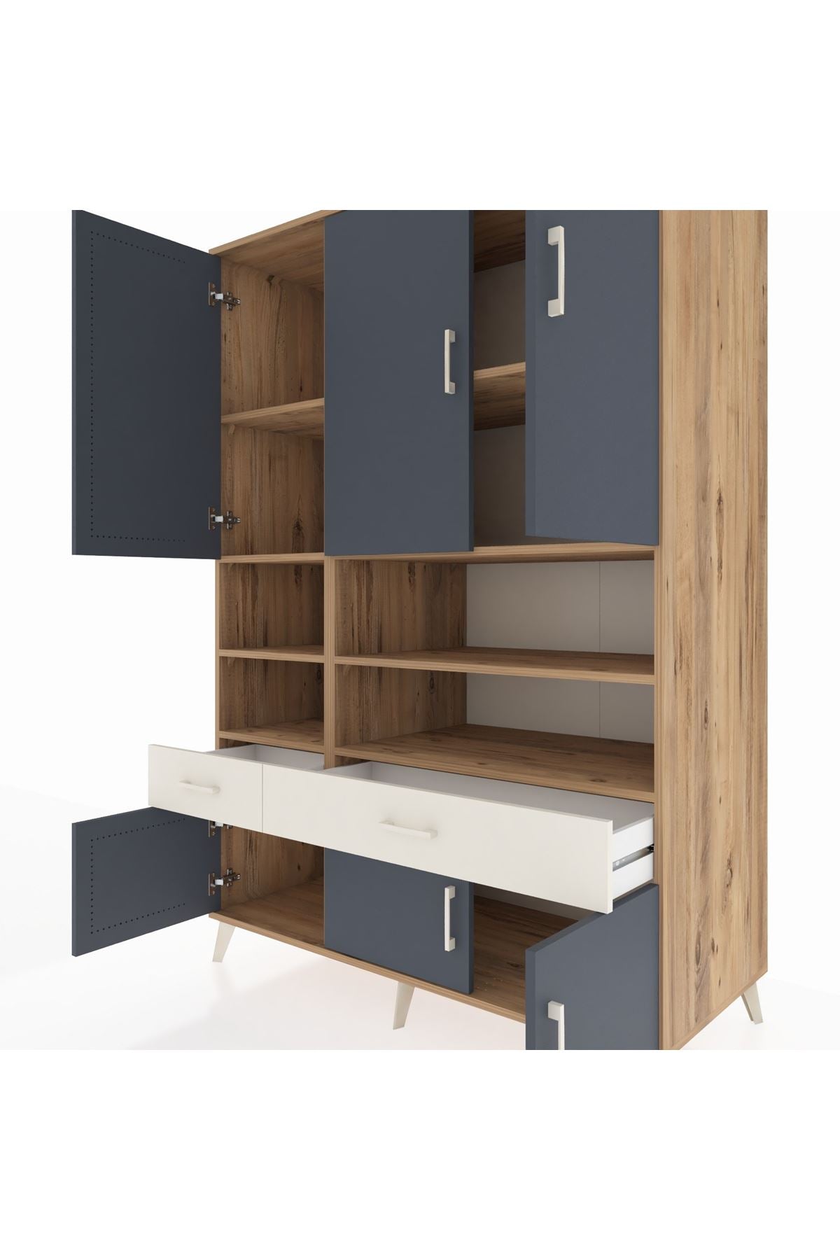 Kronos Dolap 8 Raflı 2 Çekmeceli 6 Kapaklı 132x59x195 Çam-Antrasit/Aytaşı