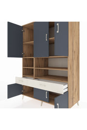 Kronos Dolap 8 Raflı 2 Çekmeceli 6 Kapaklı 132x59x195 Çam-Antrasit/Aytaşı