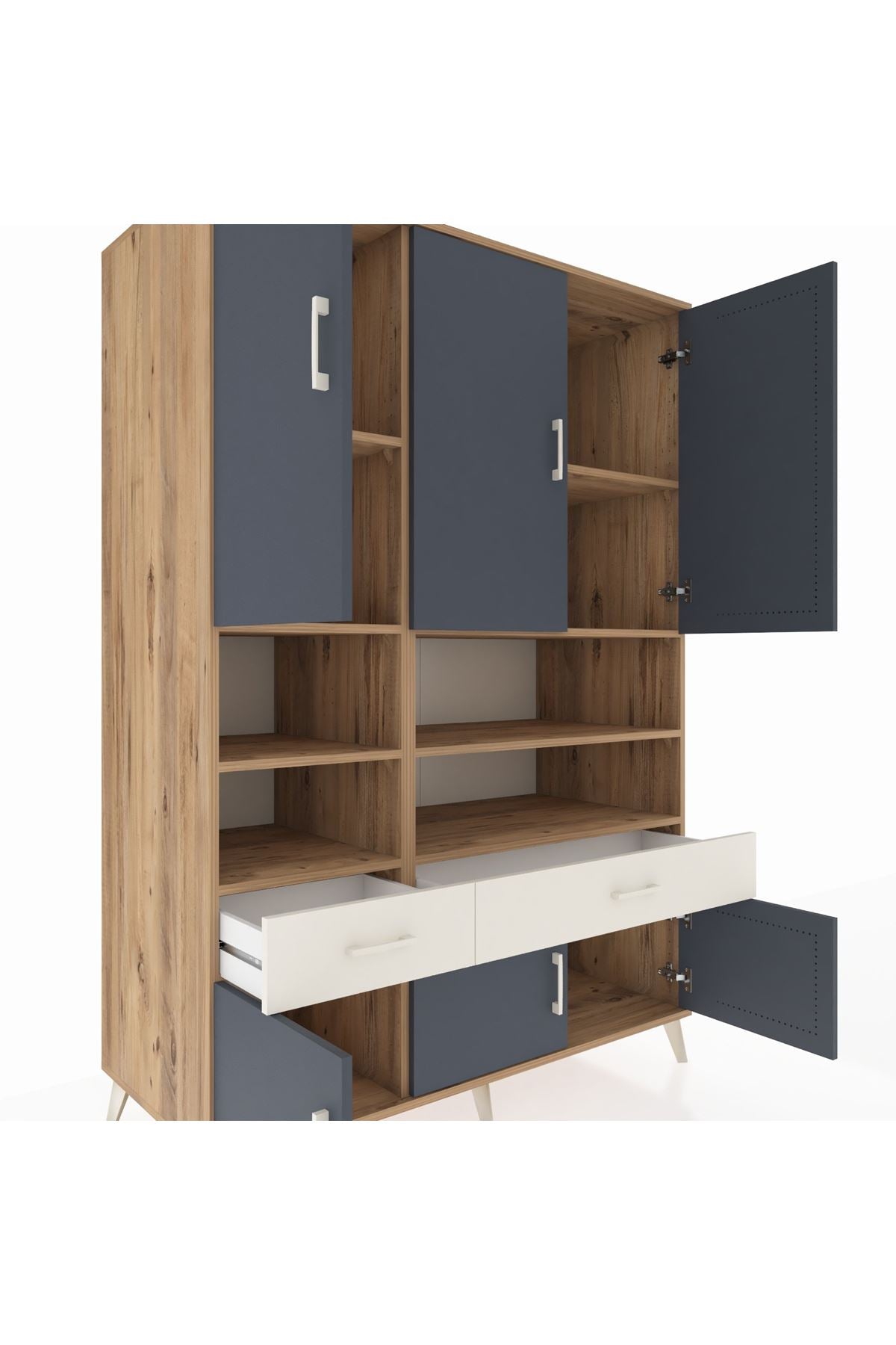 Kronos Dolap 8 Raflı 2 Çekmeceli 6 Kapaklı 132x59x195 Çam-Antrasit/Aytaşı