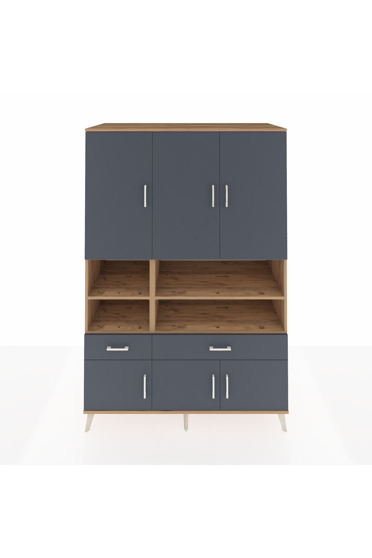 Kronos Dolap 8 Raflı 2 Çekmeceli 6 Kapaklı 132x59x195 Çam-Antrasit/Antrasit