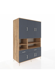 Kronos Dolap 8 Raflı 2 Çekmeceli 6 Kapaklı 132x59x195 Çam-Antrasit/Antrasit