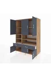 Kronos Dolap 8 Raflı 2 Çekmeceli 6 Kapaklı 132x59x195 Çam-Antrasit/Antrasit