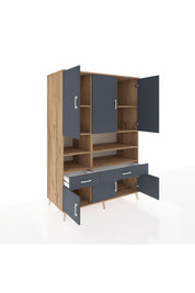 Kronos Dolap 8 Raflı 2 Çekmeceli 6 Kapaklı 132x59x195 Çam-Antrasit/Antrasit