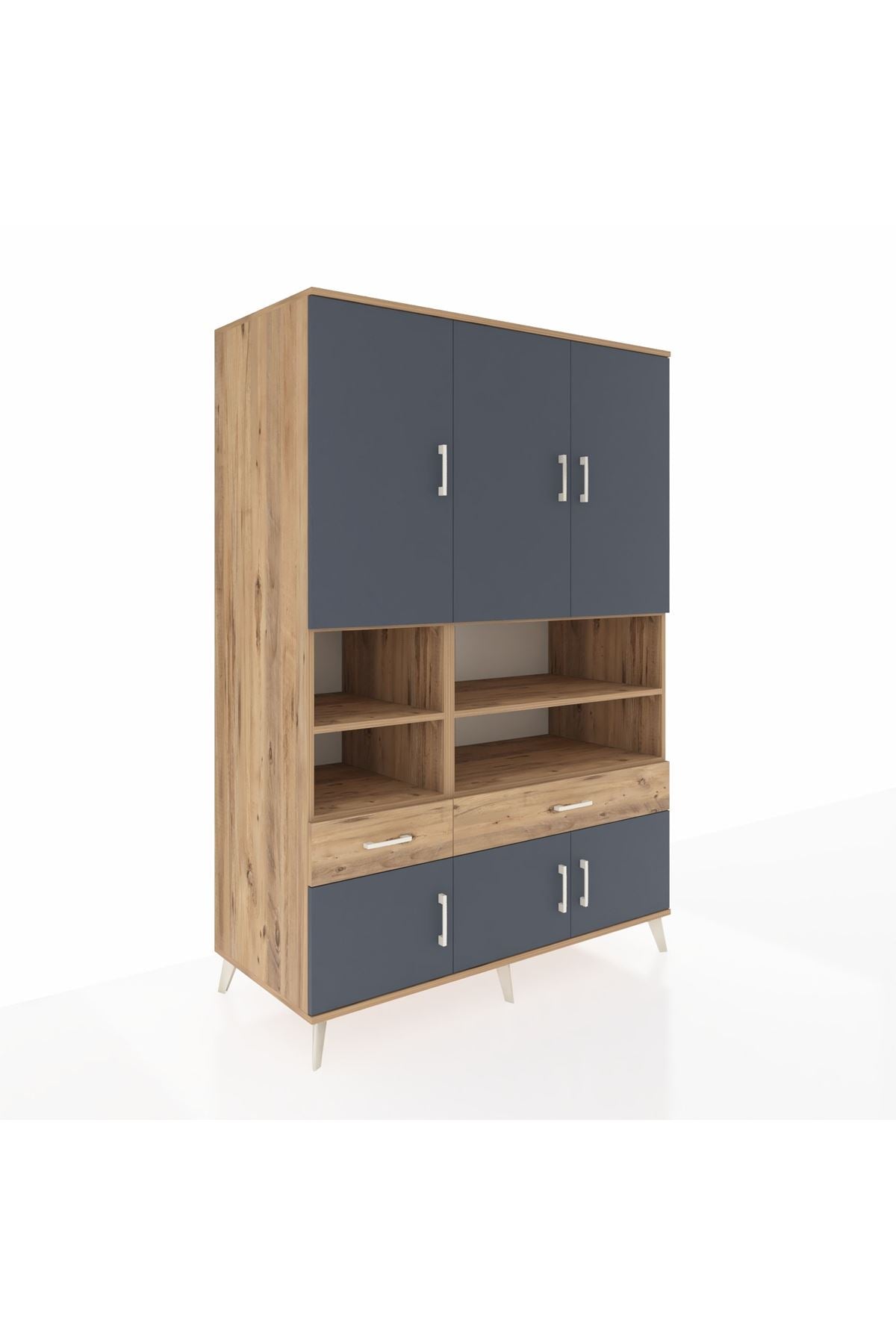 Kronos Dolap 8 Raflı 2 Çekmeceli 6 Kapaklı 132x59x195 Çam-Antrasit/Çam