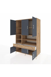 Kronos Dolap 8 Raflı 2 Çekmeceli 6 Kapaklı 132x59x195 Çam-Antrasit/Çam