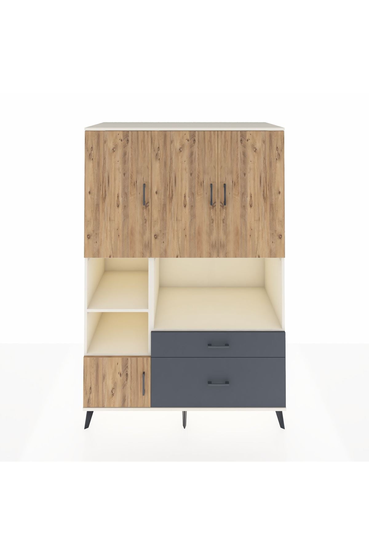 Kronos Dolap 7 Raflı 2 Çekmeceli 5 Kapaklı 132x59x195 Aytaşı-Çam/Antrasit