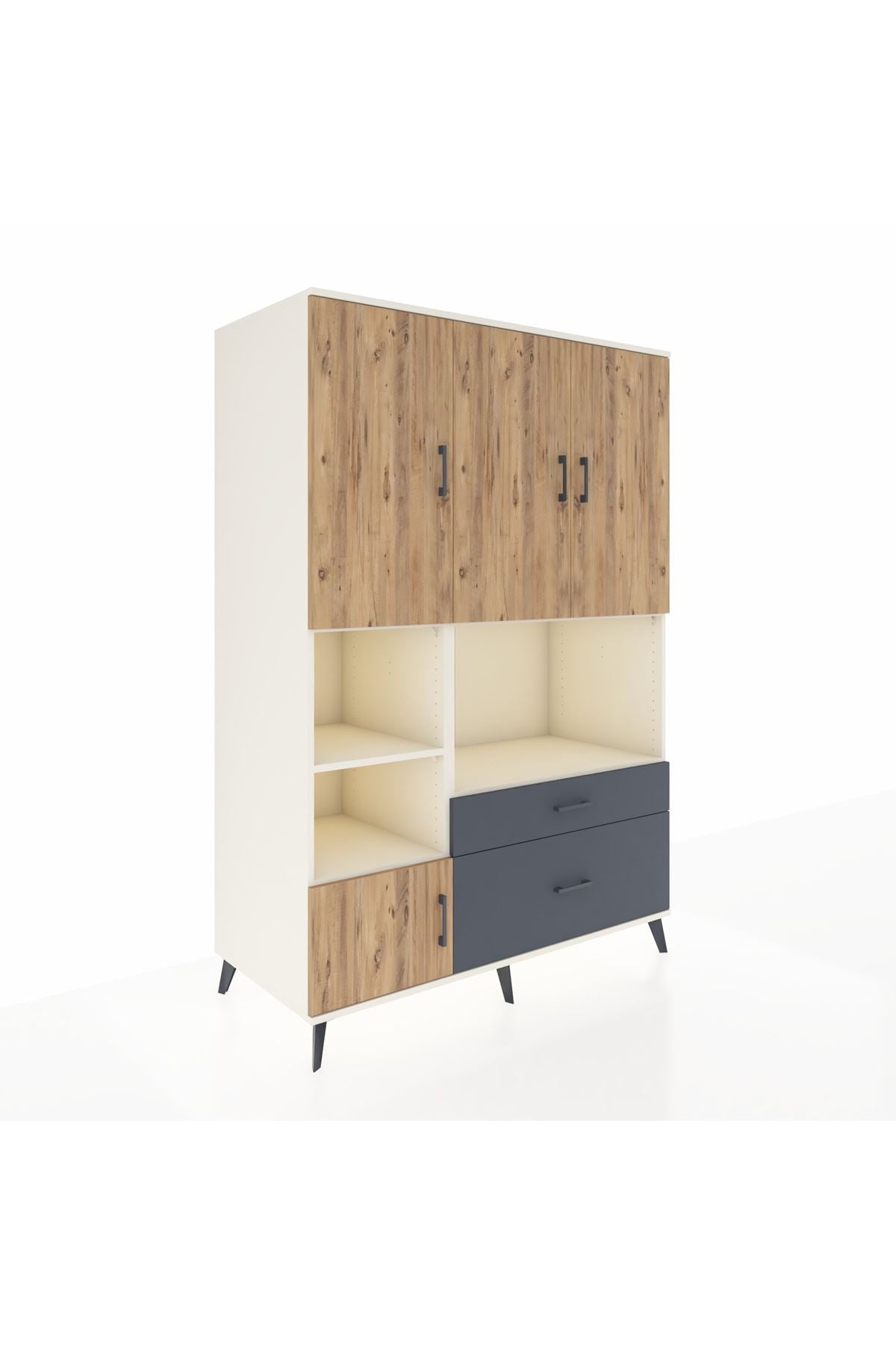 Kronos Dolap 7 Raflı 2 Çekmeceli 5 Kapaklı 132x59x195 Aytaşı-Çam/Antrasit