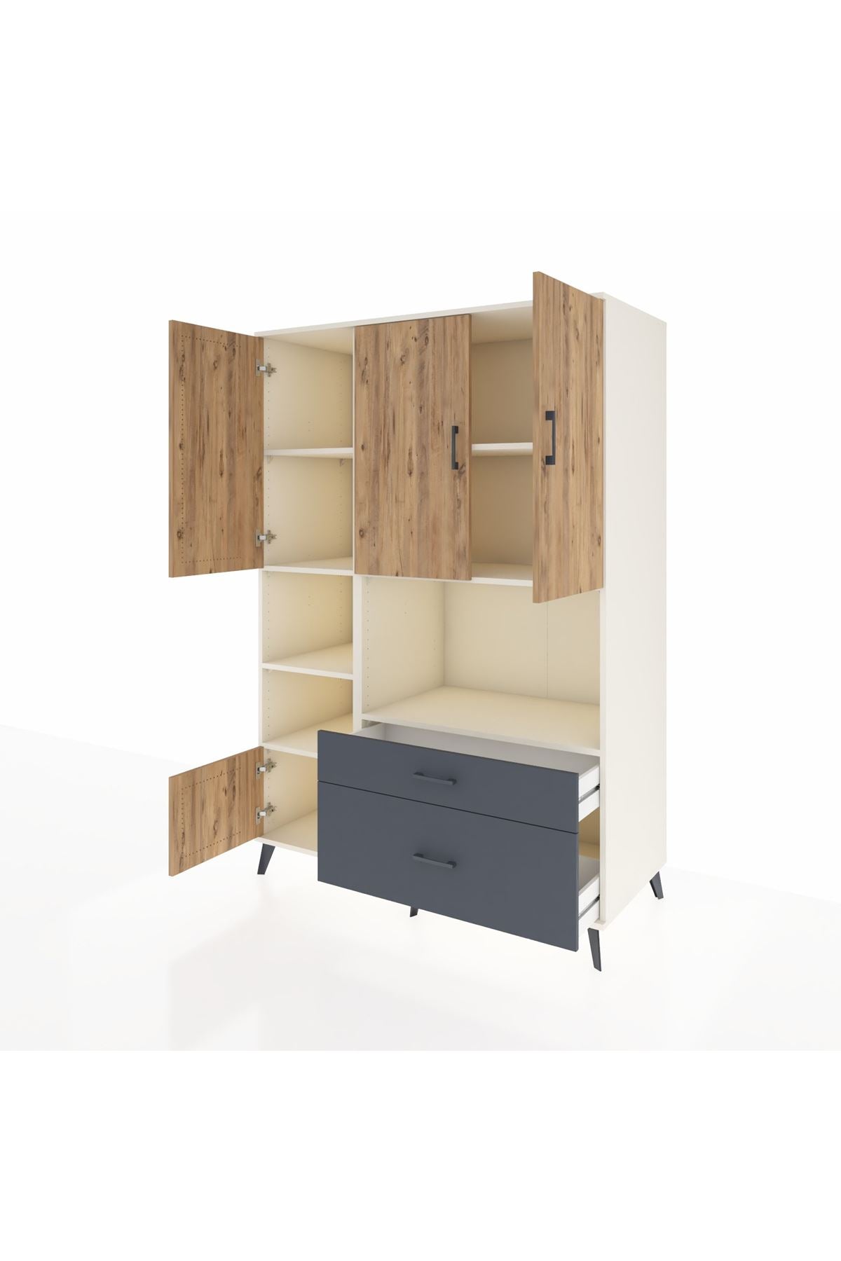 Kronos Dolap 7 Raflı 2 Çekmeceli 5 Kapaklı 132x59x195 Aytaşı-Çam/Antrasit