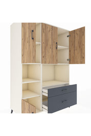 Kronos Dolap 7 Raflı 2 Çekmeceli 5 Kapaklı 132x59x195 Aytaşı-Çam/Antrasit