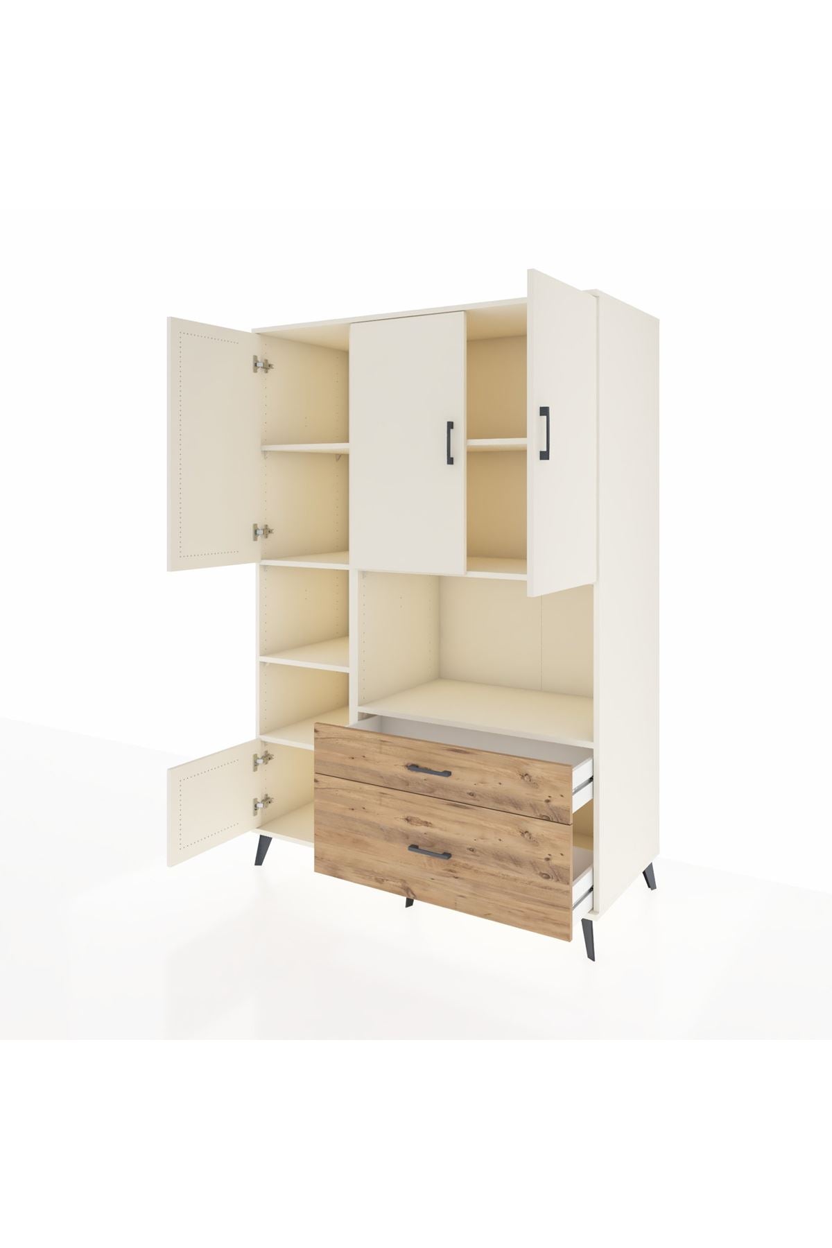 Kronos Dolap 7 Raflı 2 Çekmeceli 5 Kapaklı 132x59x195 Aytaşı-Aytaşı/Çam