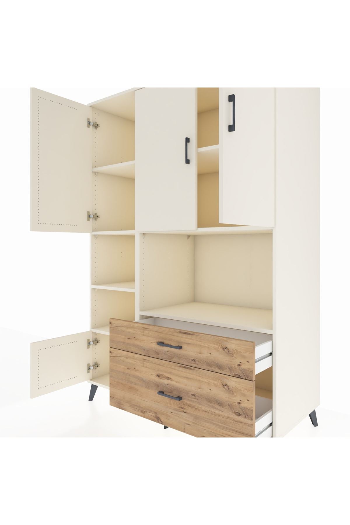 Kronos Dolap 7 Raflı 2 Çekmeceli 5 Kapaklı 132x59x195 Aytaşı-Aytaşı/Çam