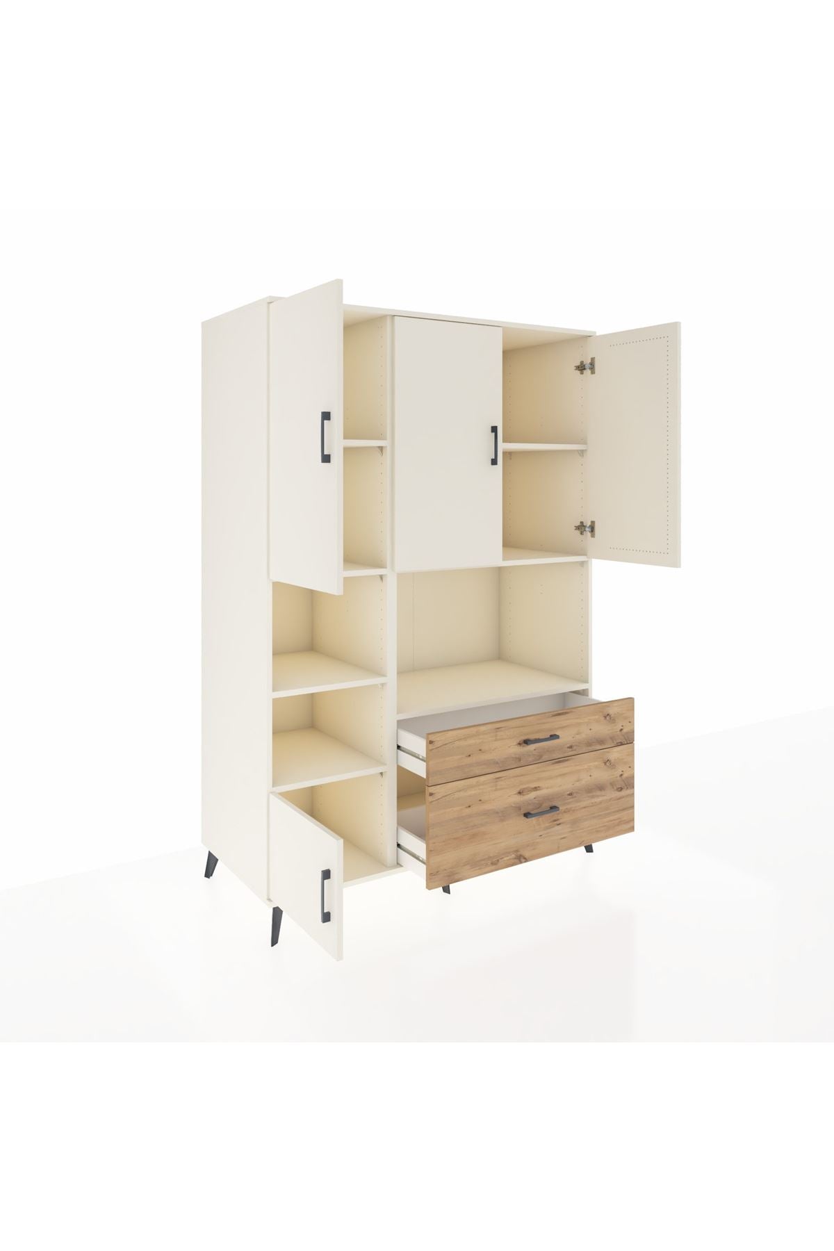 Kronos Dolap 7 Raflı 2 Çekmeceli 5 Kapaklı 132x59x195 Aytaşı-Aytaşı/Çam