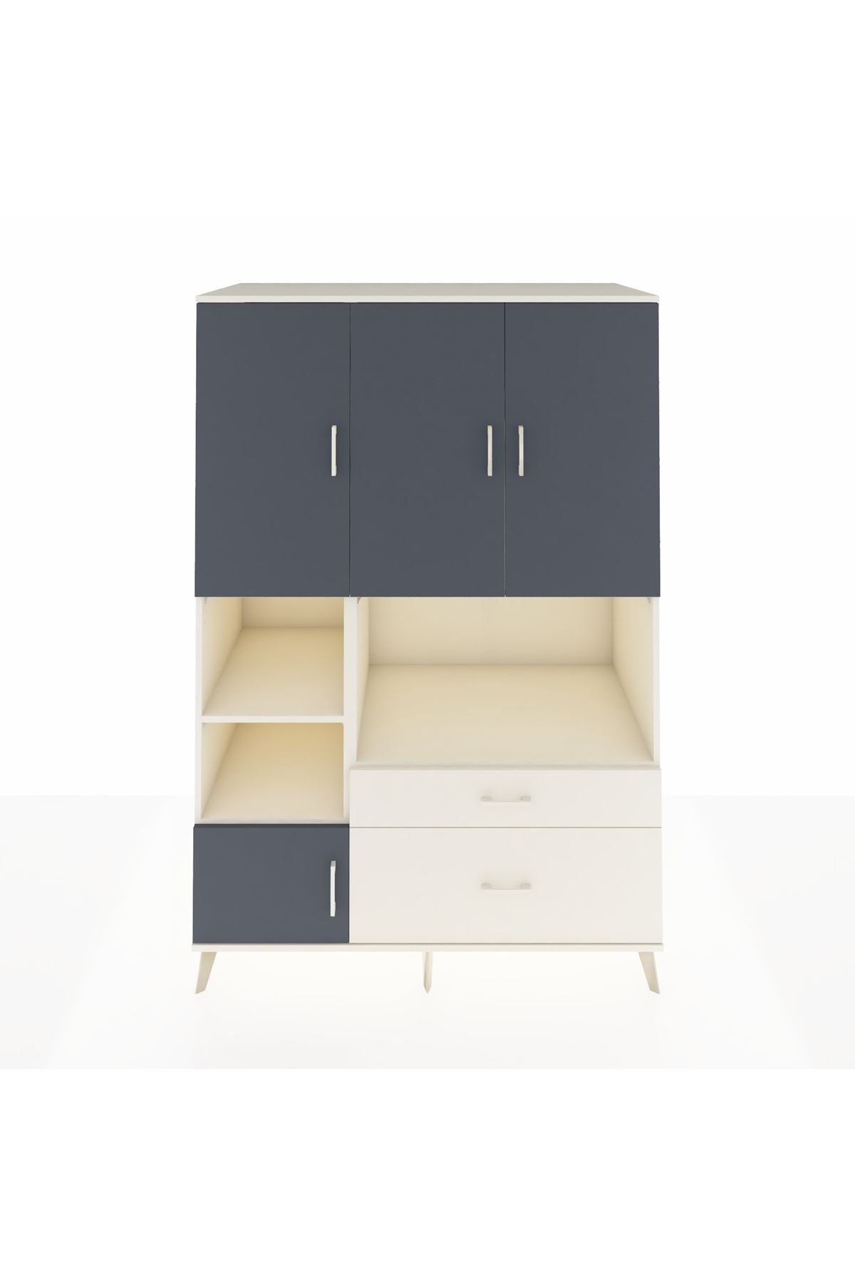 Kronos Dolap 7 Raflı 2 Çekmeceli 5 Kapaklı 132x59x195 Aytaşı-Antrasit/Aytaşı