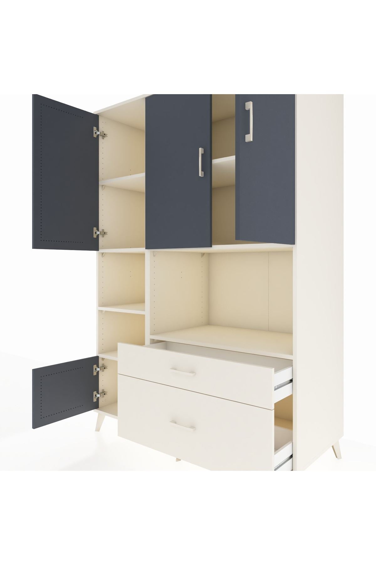 Kronos Dolap 7 Raflı 2 Çekmeceli 5 Kapaklı 132x59x195 Aytaşı-Antrasit/Aytaşı