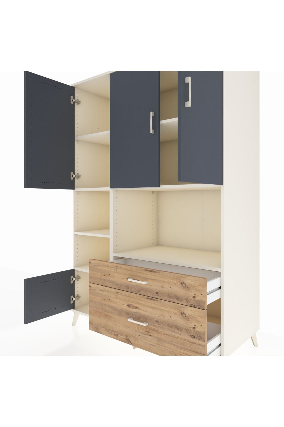 Kronos Dolap 7 Raflı 2 Çekmeceli 5 Kapaklı 132x59x195 Aytaşı-Antrasit/Çam