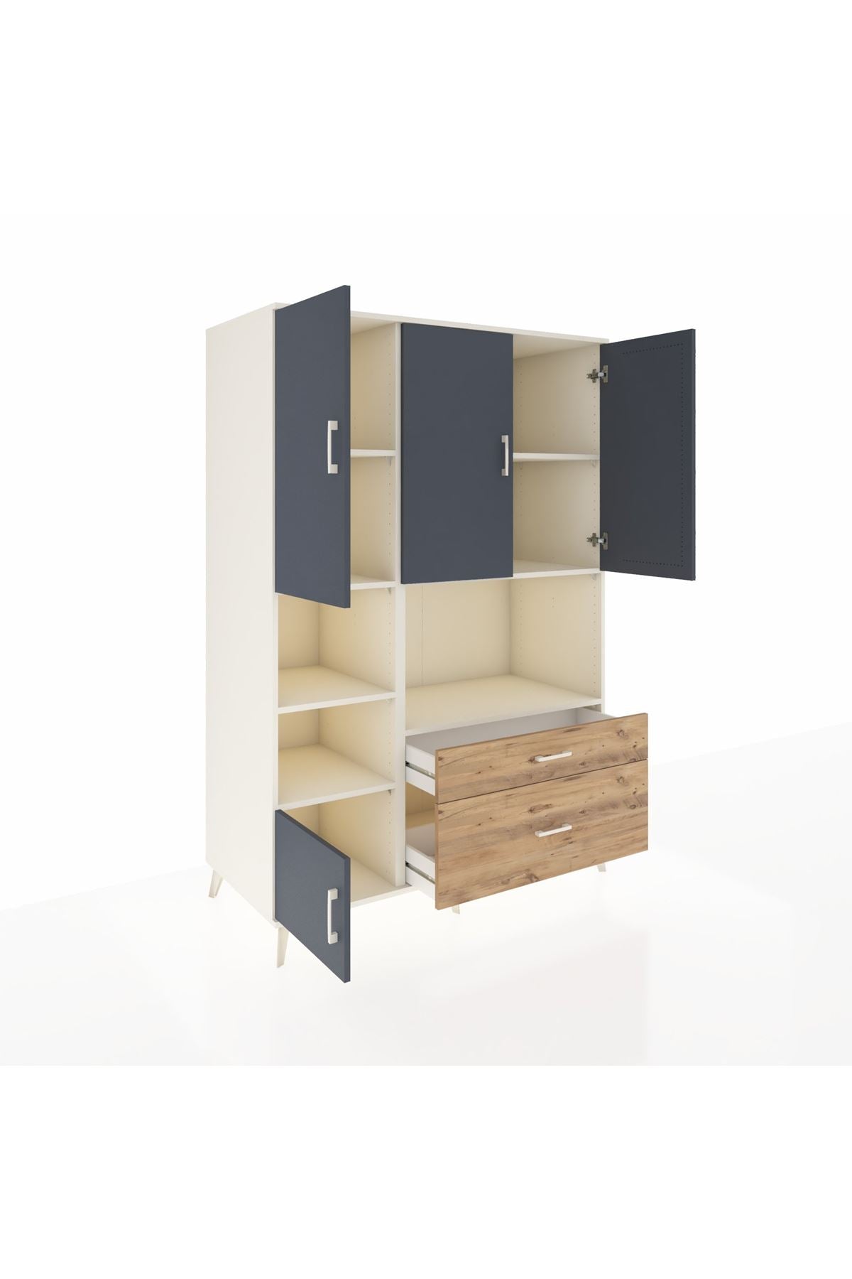 Kronos Dolap 7 Raflı 2 Çekmeceli 5 Kapaklı 132x59x195 Aytaşı-Antrasit/Çam