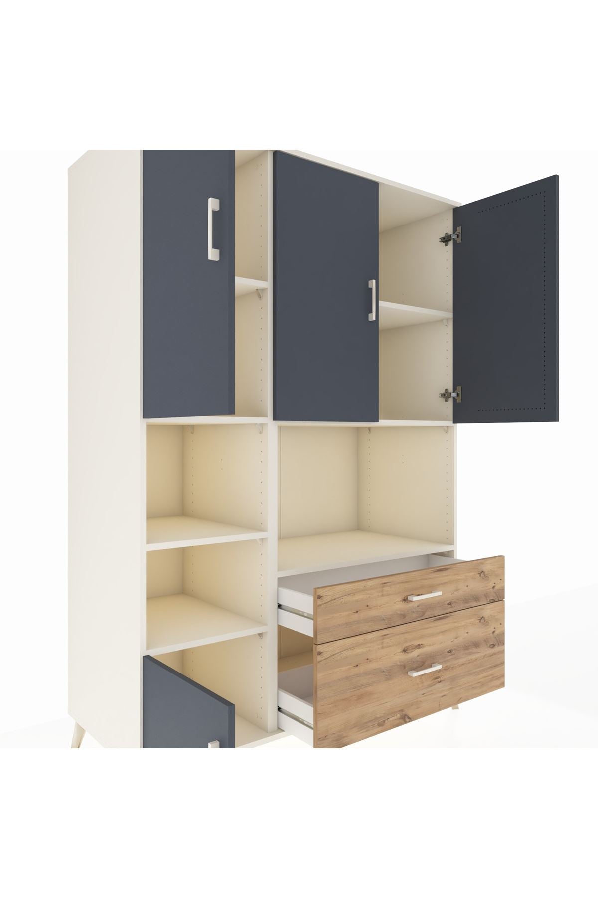 Kronos Dolap 7 Raflı 2 Çekmeceli 5 Kapaklı 132x59x195 Aytaşı-Antrasit/Çam