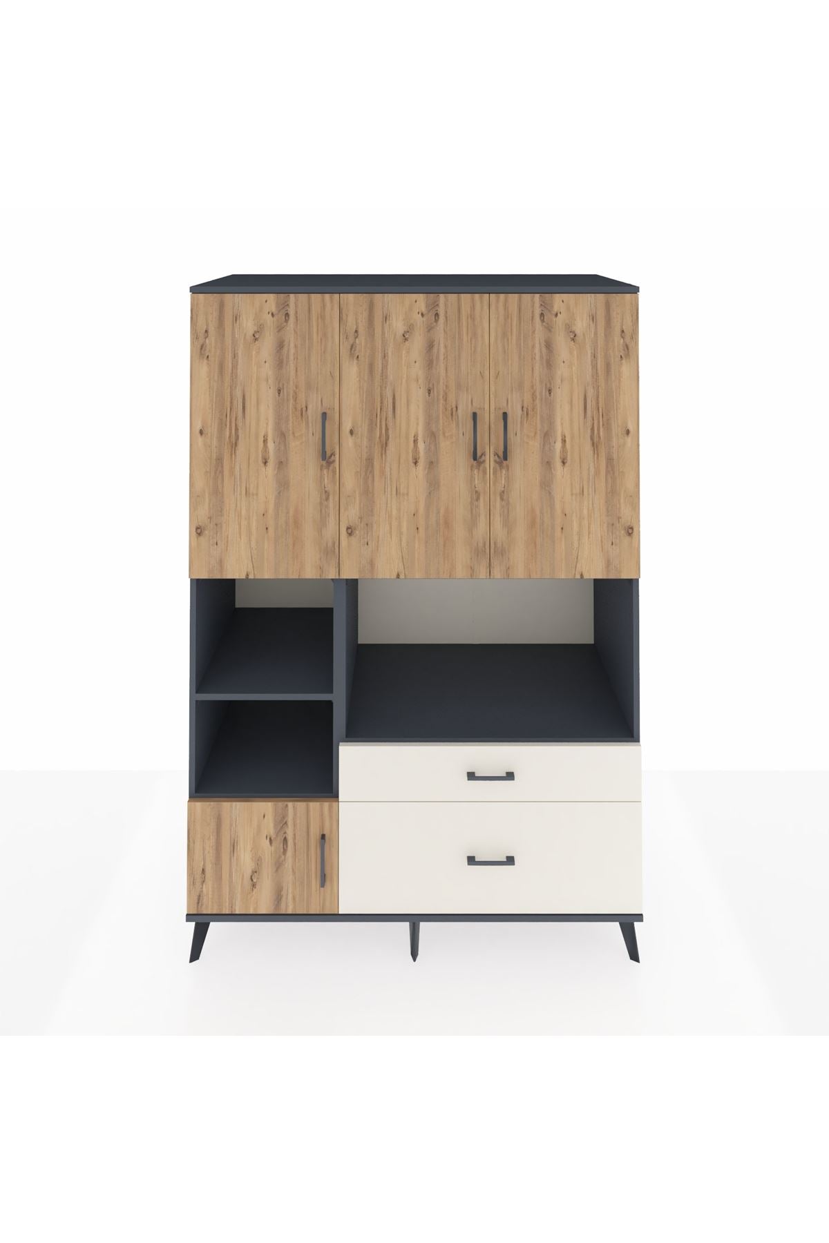 Kronos Dolap 7 Raflı 2 Çekmeceli 5 Kapaklı 132x59x195 Antrasit-Çam/Aytaşı