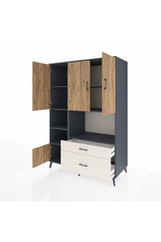 Kronos Dolap 7 Raflı 2 Çekmeceli 5 Kapaklı 132x59x195 Antrasit-Çam/Aytaşı