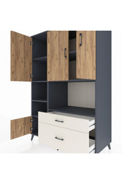 Kronos Dolap 7 Raflı 2 Çekmeceli 5 Kapaklı 132x59x195 Antrasit-Çam/Aytaşı