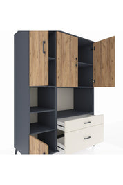 Kronos Dolap 7 Raflı 2 Çekmeceli 5 Kapaklı 132x59x195 Antrasit-Çam/Aytaşı