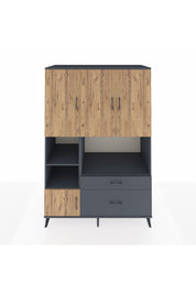 Kronos Dolap 7 Raflı 2 Çekmeceli 5 Kapaklı 132x59x195 Antrasit-Çam/Antrasit