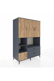 Kronos Dolap 7 Raflı 2 Çekmeceli 5 Kapaklı 132x59x195 Antrasit-Çam/Antrasit