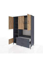 Kronos Dolap 7 Raflı 2 Çekmeceli 5 Kapaklı 132x59x195 Antrasit-Çam/Antrasit