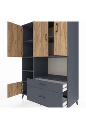Kronos Dolap 7 Raflı 2 Çekmeceli 5 Kapaklı 132x59x195 Antrasit-Çam/Antrasit