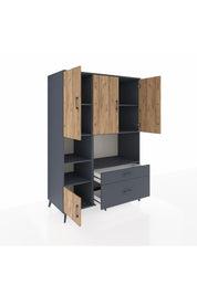 Kronos Dolap 7 Raflı 2 Çekmeceli 5 Kapaklı 132x59x195 Antrasit-Çam/Antrasit