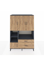 Kronos Dolap 7 Raflı 2 Çekmeceli 5 Kapaklı 132x59x195 Antrasit-Çam/Çam