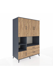 Kronos Dolap 7 Raflı 2 Çekmeceli 5 Kapaklı 132x59x195 Antrasit-Çam/Çam