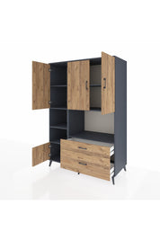 Kronos Dolap 7 Raflı 2 Çekmeceli 5 Kapaklı 132x59x195 Antrasit-Çam/Çam