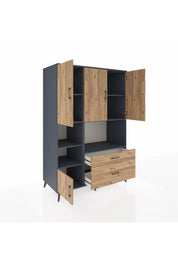 Kronos Dolap 7 Raflı 2 Çekmeceli 5 Kapaklı 132x59x195 Antrasit-Çam/Çam