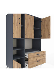 Kronos Dolap 7 Raflı 2 Çekmeceli 5 Kapaklı 132x59x195 Antrasit-Çam/Çam