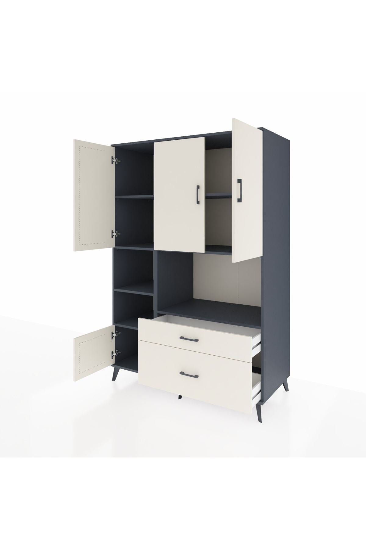 Kronos Dolap 7 Raflı 2 Çekmeceli 5 Kapaklı 132x59x195 Antrasit-Aytaşı/Aytaşı