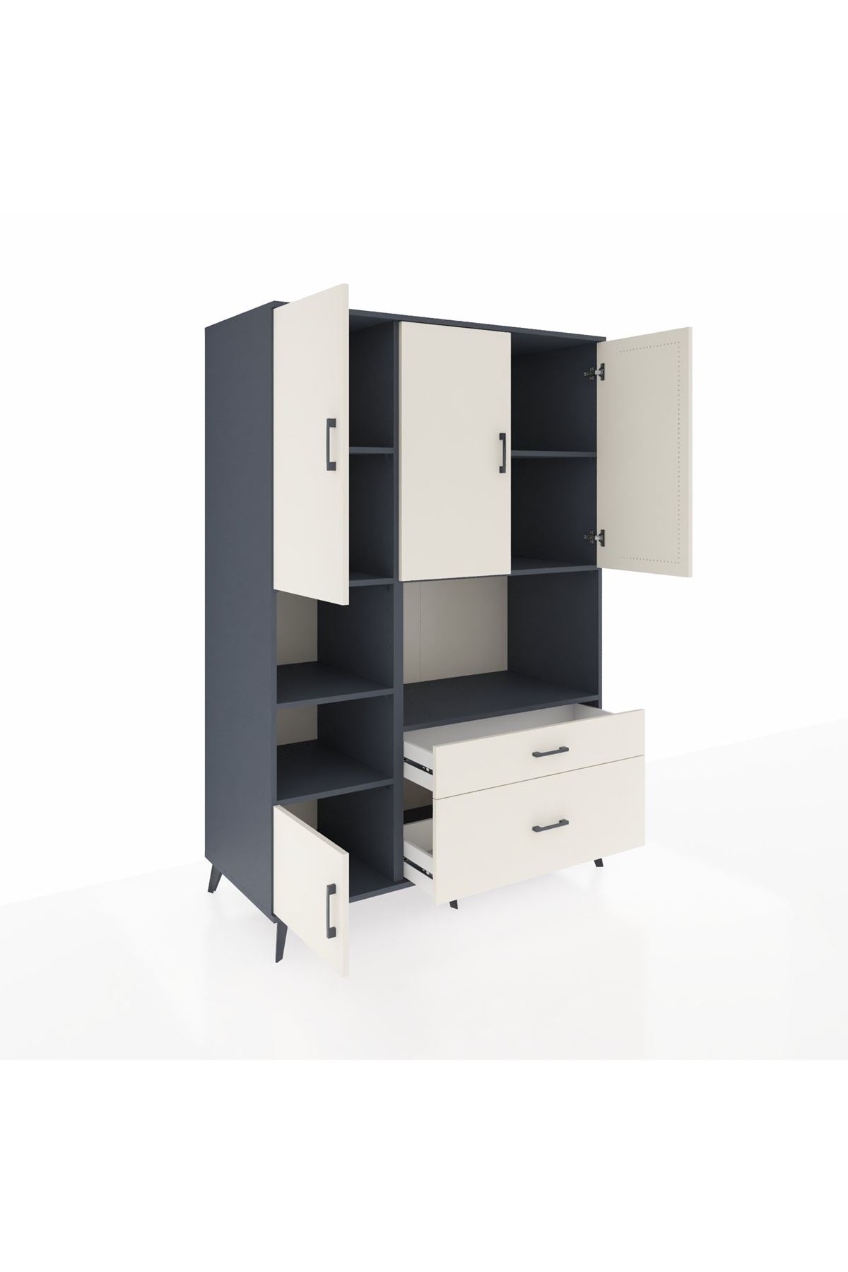 Kronos Dolap 7 Raflı 2 Çekmeceli 5 Kapaklı 132x59x195 Antrasit-Aytaşı/Aytaşı