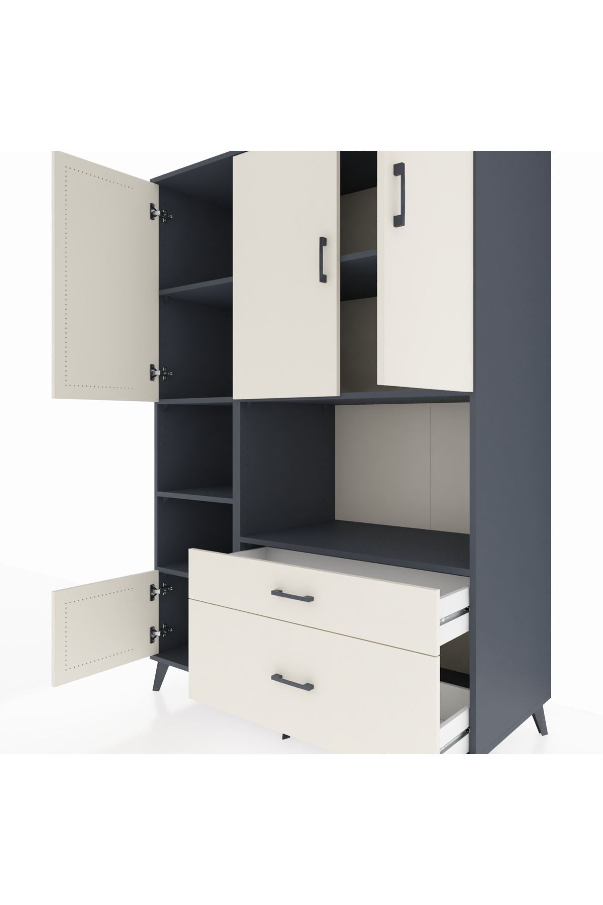 Kronos Dolap 7 Raflı 2 Çekmeceli 5 Kapaklı 132x59x195 Antrasit-Aytaşı/Aytaşı