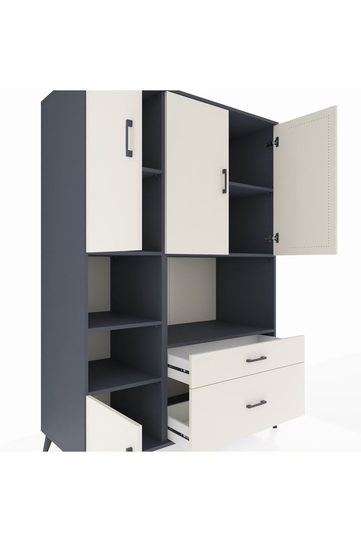 Kronos Dolap 7 Raflı 2 Çekmeceli 5 Kapaklı 132x59x195 Antrasit-Aytaşı/Aytaşı