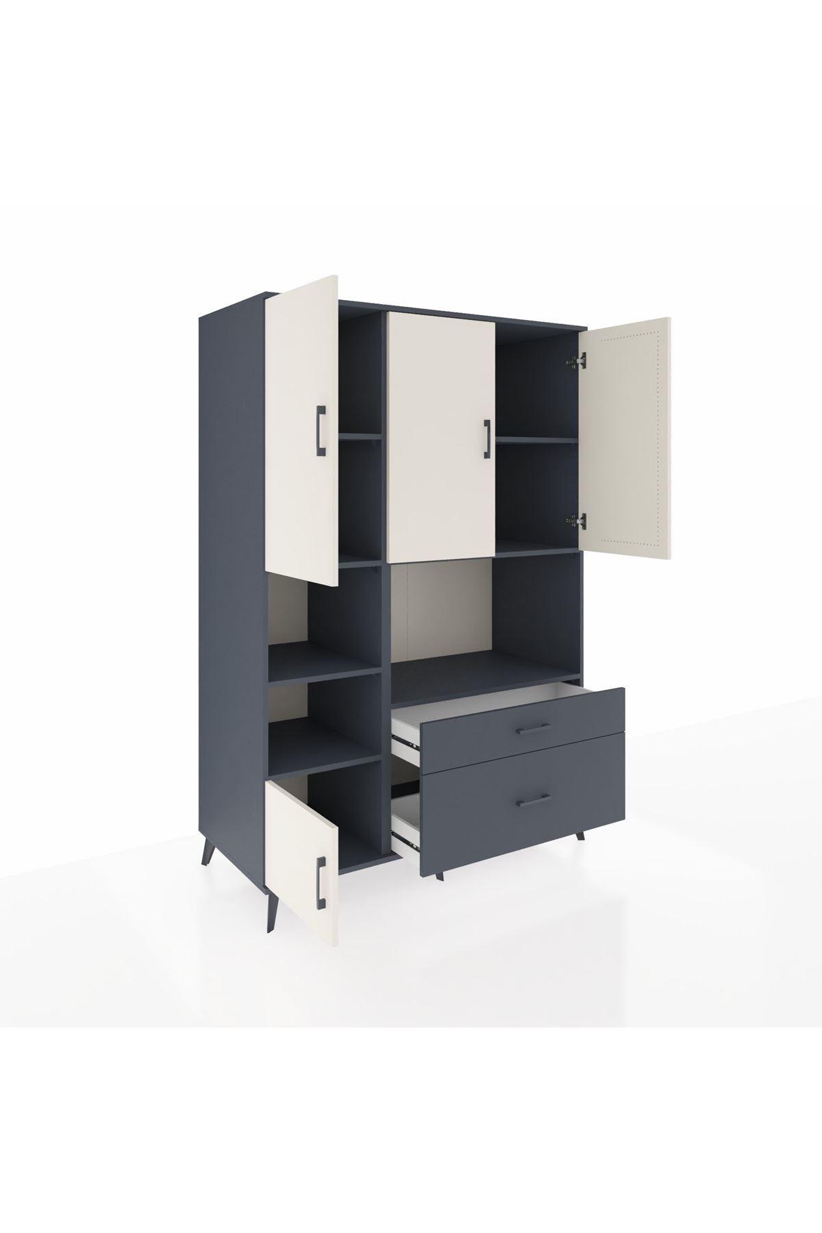 Kronos Dolap 7 Raflı 2 Çekmeceli 5 Kapaklı 132x59x195 Antrasit-Aytaşı/Antrasit