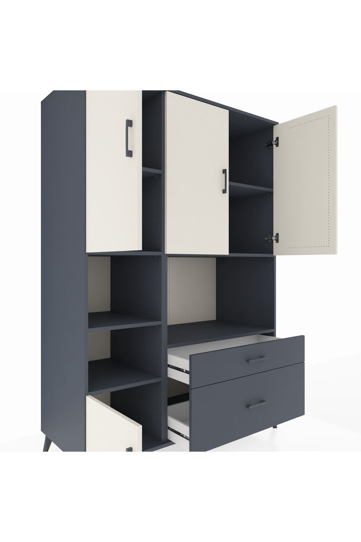 Kronos Dolap 7 Raflı 2 Çekmeceli 5 Kapaklı 132x59x195 Antrasit-Aytaşı/Antrasit