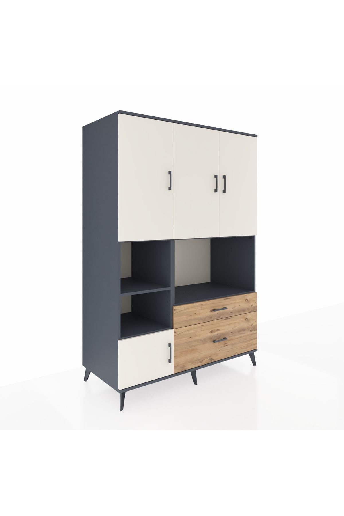 Kronos Dolap 7 Raflı 2 Çekmeceli 5 Kapaklı 132x59x195 Antrasit-Aytaşı/Çam