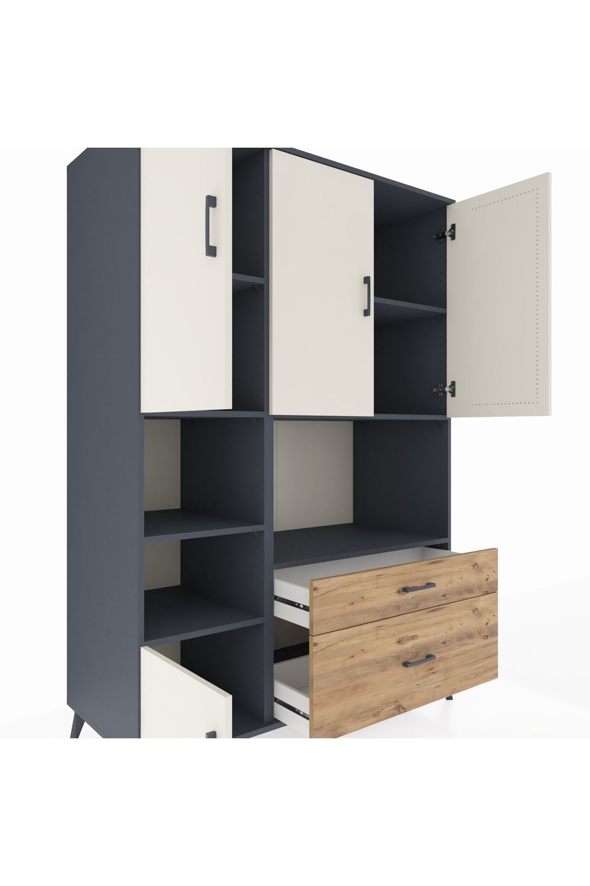 Kronos Dolap 7 Raflı 2 Çekmeceli 5 Kapaklı 132x59x195 Antrasit-Aytaşı/Çam