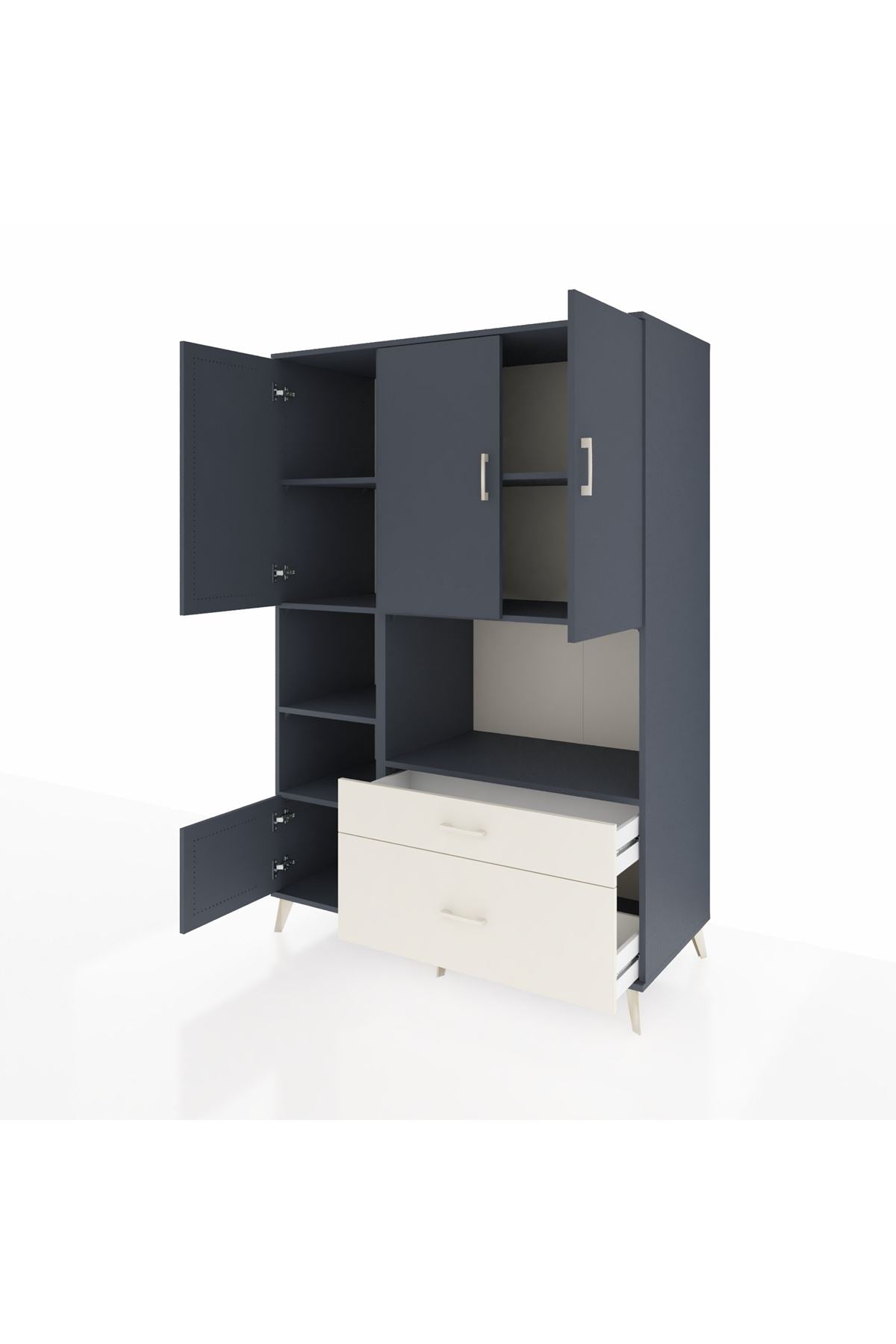 Kronos Dolap 7 Raflı 2 Çekmeceli 5 Kapaklı 132x59x195 Antrasit-Antrasit/Aytaşı