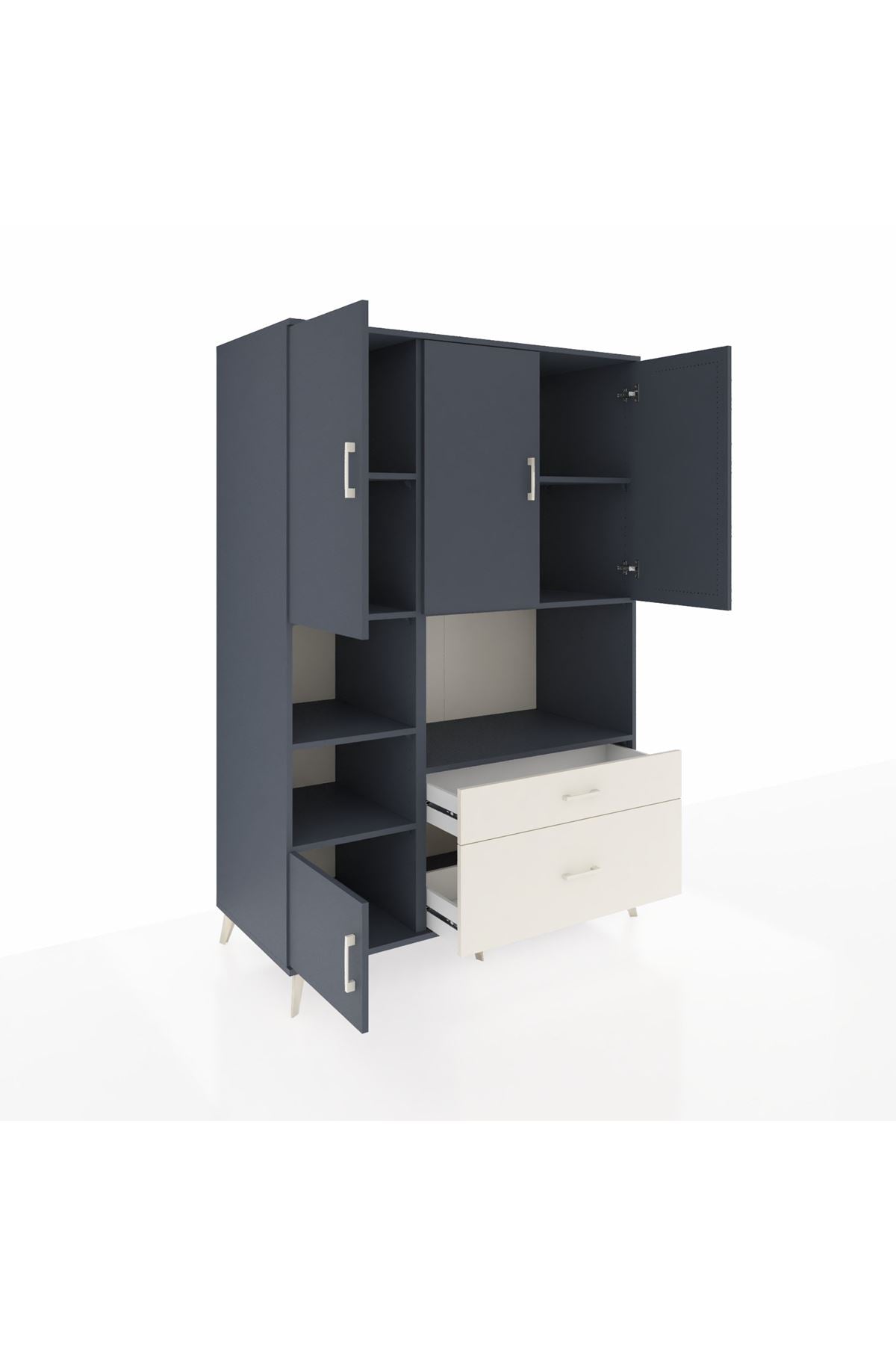 Kronos Dolap 7 Raflı 2 Çekmeceli 5 Kapaklı 132x59x195 Antrasit-Antrasit/Aytaşı