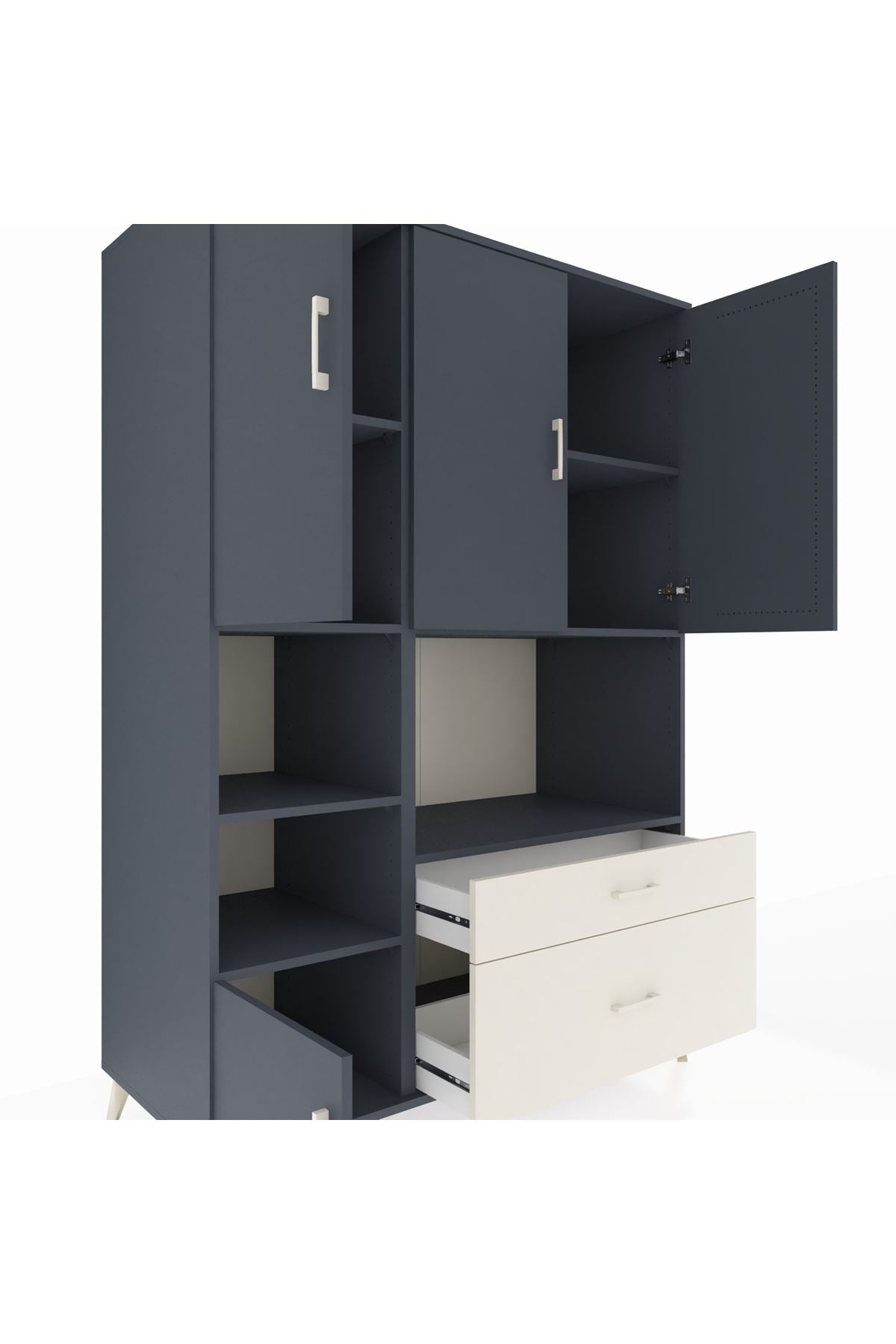 Kronos Dolap 7 Raflı 2 Çekmeceli 5 Kapaklı 132x59x195 Antrasit-Antrasit/Aytaşı