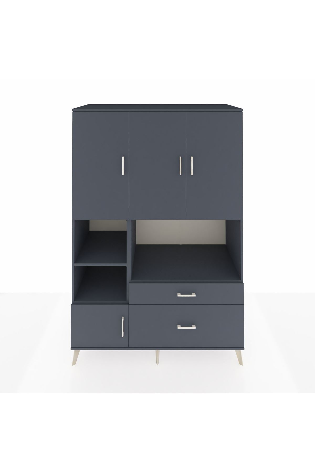 Kronos Dolap 7 Raflı 2 Çekmeceli 5 Kapaklı 132x59x195 Antrasit-Antrasit/Antrasit