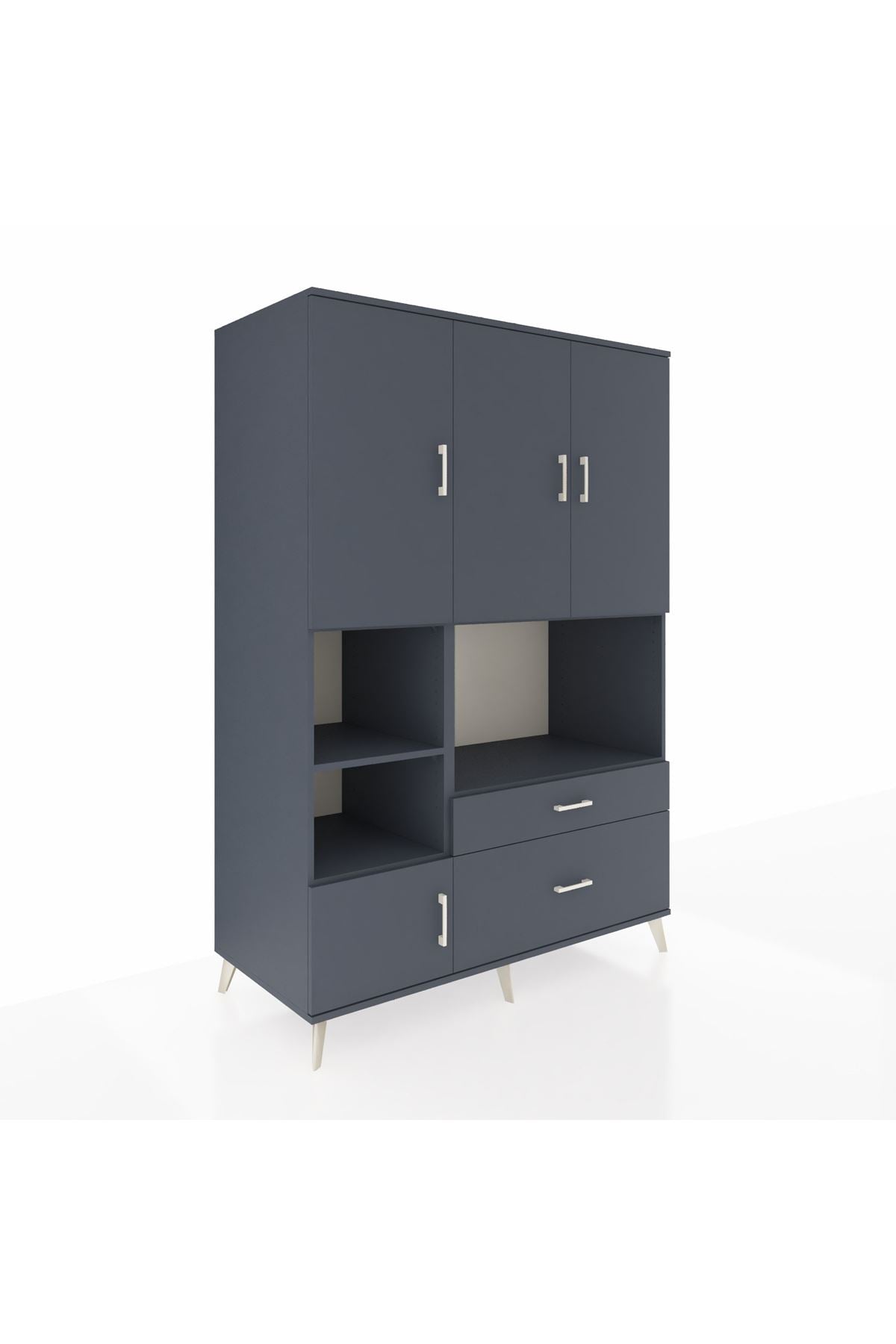 Kronos Dolap 7 Raflı 2 Çekmeceli 5 Kapaklı 132x59x195 Antrasit-Antrasit/Antrasit