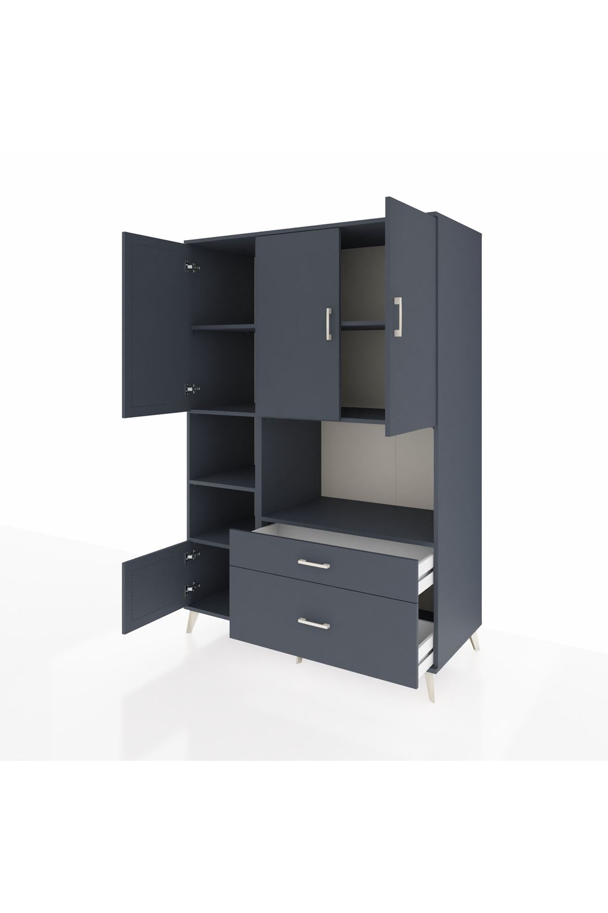 Kronos Dolap 7 Raflı 2 Çekmeceli 5 Kapaklı 132x59x195 Antrasit-Antrasit/Antrasit